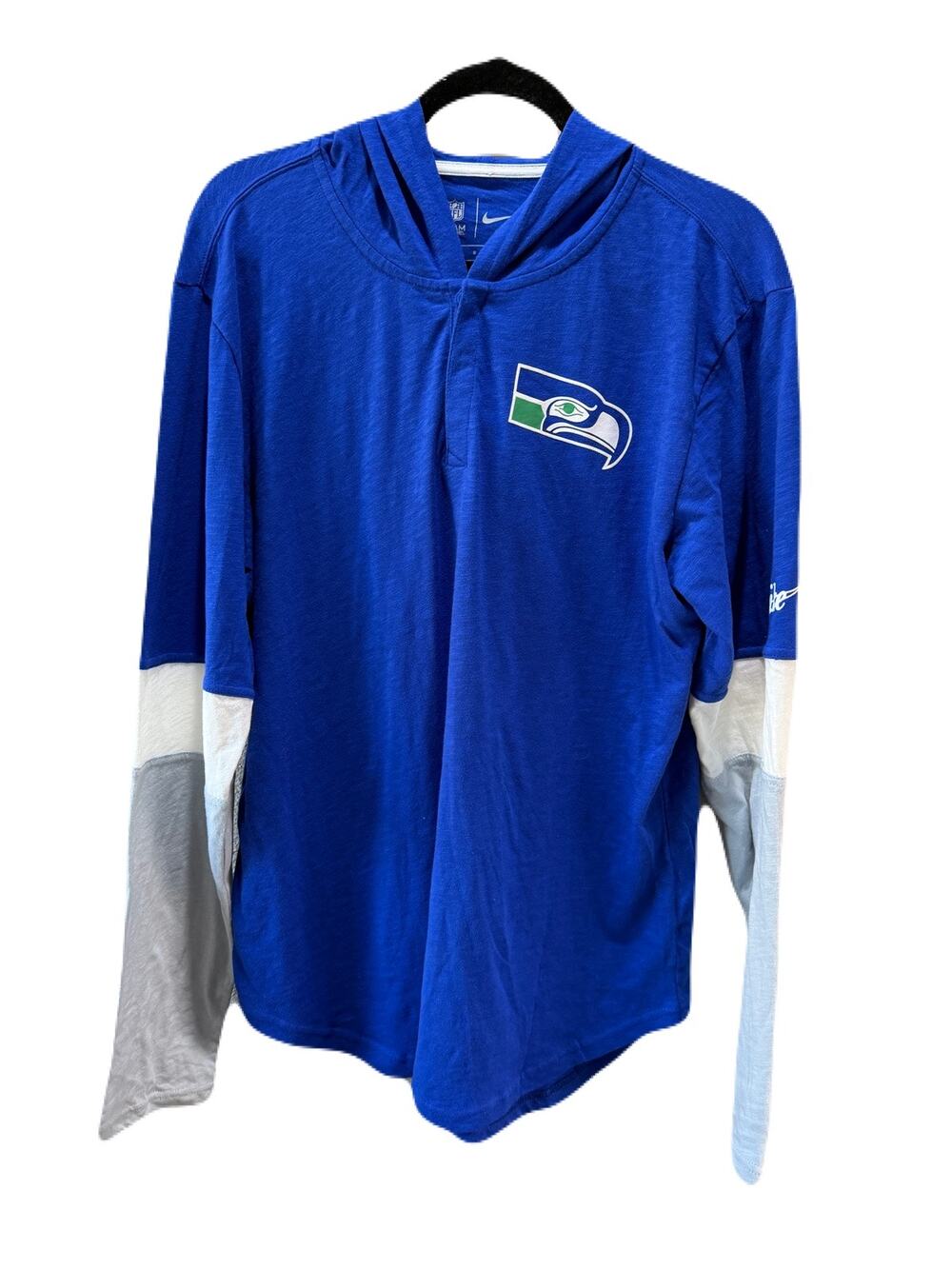 Seattle Seahawks Nike NFL Team Throwback Logo Blue Long Sleeve Tee Hoody Size L